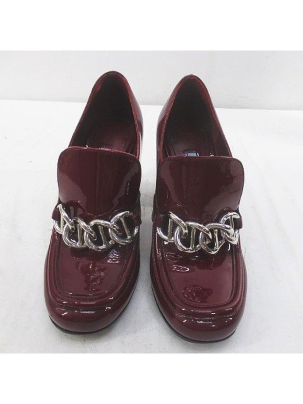 Prada Heels Loafers Silver Chain 35 Bordeaux Enamel - Picture 5 of 8